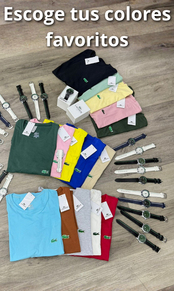 KIT LACOSTE: 5 CAMISETAS + OBSEQUIO 1 RELOJ
