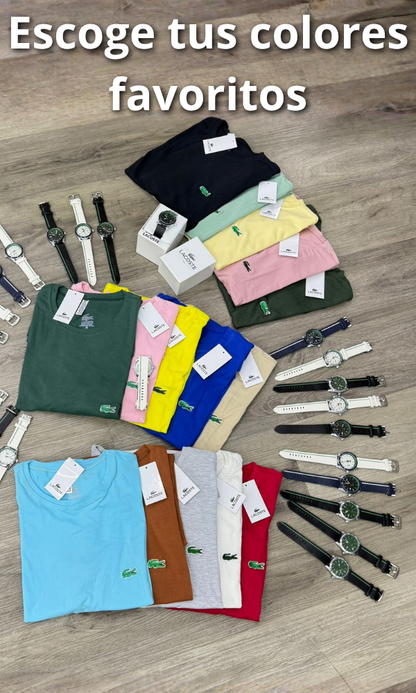 KIT LACOSTE: 5 CAMISETAS + OBSEQUIO 1 RELOJ
